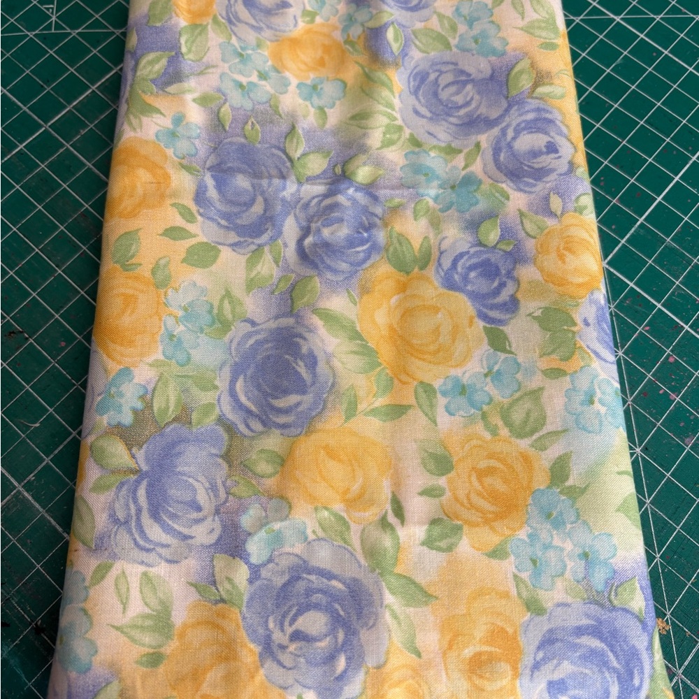Floral Pastel Rose Fabric - Blue & Yellow Bouquet